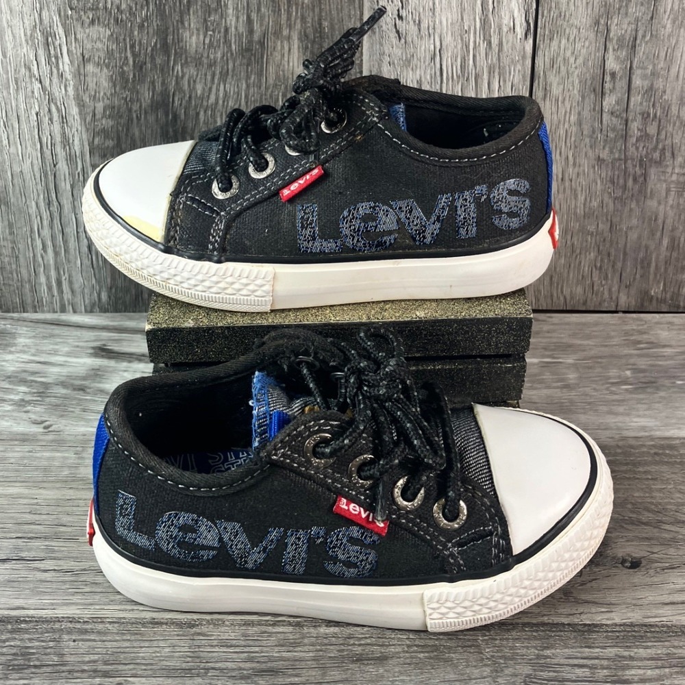 Levis Kids Black Textile Low Top Sneakers Blue Logo Toddler Size 7 559873-21A1